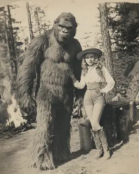 Cowgirl with Bigfoot - Sasquatch Criptid Art Prints - 8"x10" Art Print for 11"x14" Frame