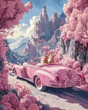 Pink Trip - Cat and Kitten Wall Art Prints -  8"x10" Artwork for 11"x14" Frame