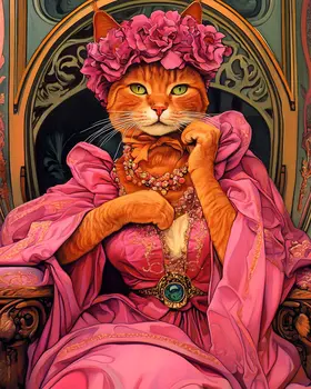 Pink Princess - Cat and Kitten Wall Art Prints -  8"x10" Artwork for 11"x14" Frame