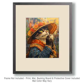 Praying Lady - Cat and Kitten Wall Art Prints -  8"x10" Artwork for 11"x14" Frame