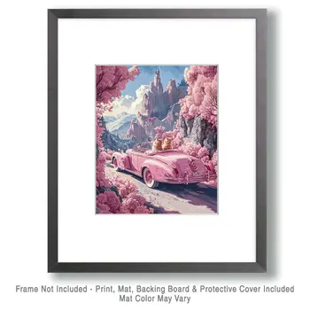 Pink Trip - Cat and Kitten Wall Art Prints -  8"x10" Artwork for 11"x14" Frame