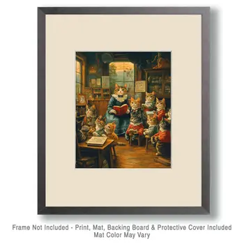 Surprised Teacher and Class - Cat and Kitten Wall Art Prints -  8"x10" Artwork for 11"x14" Frame