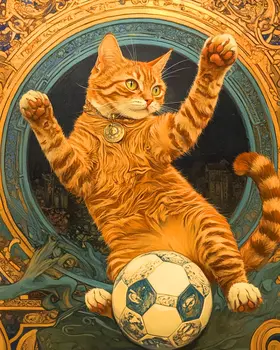 Soccer Kat - Cat and Kitten Wall Art Prints -  8"x10" Artwork for 11"x14" Frame