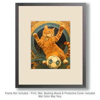 Soccer Kat - Cat and Kitten Wall Art Prints -  8"x10" Artwork for 11"x14" Frame