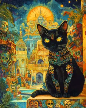 Muerte Gata - Cat and Kitten Wall Art Prints -  8"x10" Artwork for 11"x14" Frame