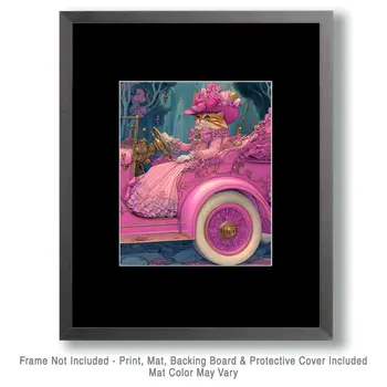 Her Pink Ride - Cat and Kitten Wall Art Prints -  8"x10" Artwork for 11"x14" Frame