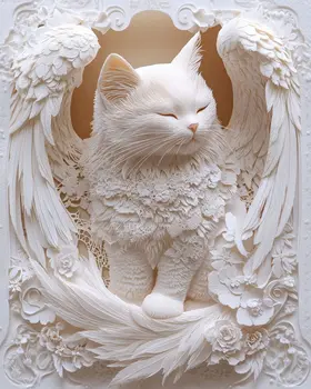 Sleepy Angel - Cat and Kitten Wall Art Prints -  8"x10" Artwork for 11"x14" Frame