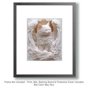 Sleepy Angel - Cat and Kitten Wall Art Prints -  8"x10" Artwork for 11"x14" Frame