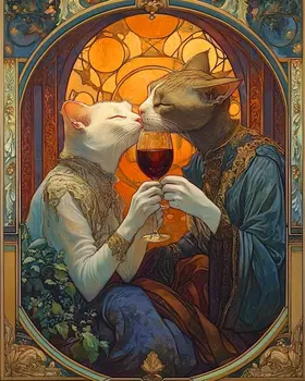 Wine Lovers - Cat and Kitten Wall Art Prints -  8"x10" Artwork for 11"x14" Frame