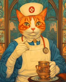 Nurse Kitty - Cat and Kitten Wall Art Prints -  8"x10" Artwork for 11"x14" Frame