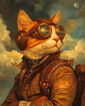 Aviator Kat - Cat and Kitten Wall Art Prints -  8"x10" Artwork for 11"x14" Frame