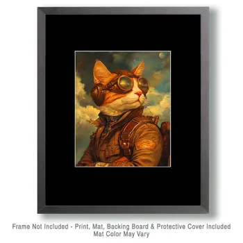 Aviator Kat - Cat and Kitten Wall Art Prints -  8"x10" Artwork for 11"x14" Frame