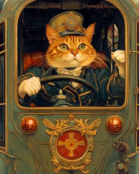 Trolly Driver - Cat and Kitten Wall Art Prints -  8"x10" Artwork for 11"x14" Frame