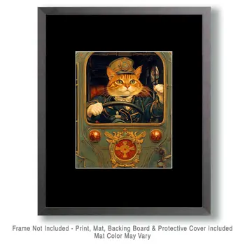 Trolly Driver - Cat and Kitten Wall Art Prints -  8"x10" Artwork for 11"x14" Frame