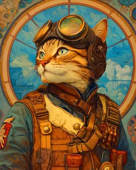 Pilot Kat - Cat and Kitten Wall Art Prints -  8"x10" Artwork for 11"x14" Frame