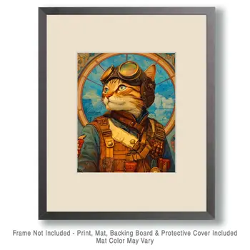 Pilot Kat - Cat and Kitten Wall Art Prints -  8"x10" Artwork for 11"x14" Frame