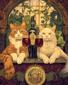 Love of Wine - Cat and Kitten Wall Art Prints -  8"x10" Artwork for 11"x14" Frame