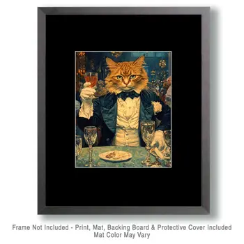 Sommelier Kat - Cat and Kitten Wall Art Prints -  8"x10" Artwork for 11"x14" Frame