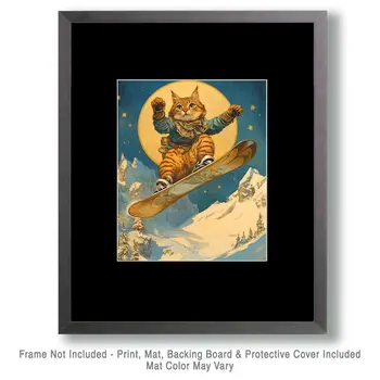 Snowboarder - Cat and Kitten Wall Art Prints -  8"x10" Artwork for 11"x14" Frame