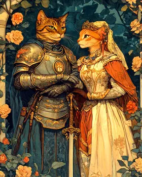Knight and Princess - Cat and Kitten Wall Art Prints -  8"x10" Artwork for 11"x14" Frame