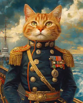 Navy Admiral Kat - Cat and Kitten Wall Art Prints -  8"x10" Artwork for 11"x14" Frame