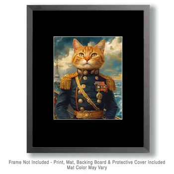 Navy Admiral Kat - Cat and Kitten Wall Art Prints -  8"x10" Artwork for 11"x14" Frame