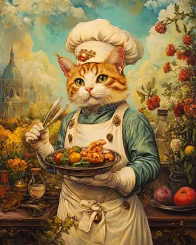 Kitty Cook - Cat and Kitten Wall Art Prints -  8"x10" Artwork for 11"x14" Frame