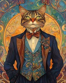 Gentleman Kat - Cat and Kitten Wall Art Prints -  8"x10" Artwork for 11"x14" Frame