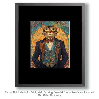 Gentleman Kat - Cat and Kitten Wall Art Prints -  8"x10" Artwork for 11"x14" Frame