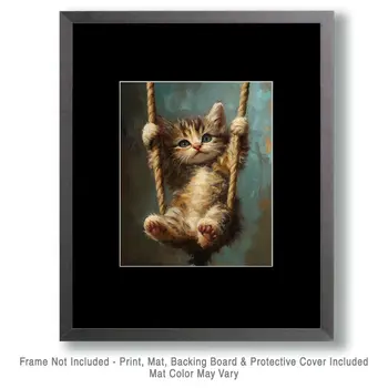 Hang in There Kitten - Cat and Kitten Wall Art Prints -  8"x10" Artwork for 11"x14" Frame