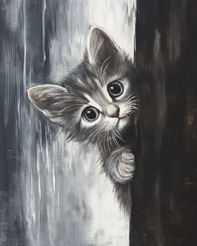 Black and White Kitten - Cat and Kitten Wall Art Prints -  8"x10" Artwork for 11"x14" Frame