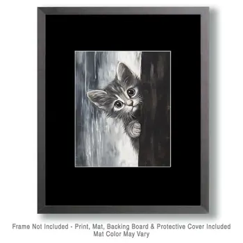 Black and White Kitten - Cat and Kitten Wall Art Prints -  8"x10" Artwork for 11"x14" Frame