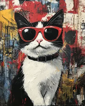 Red Sunglasses - Cat and Kitten Wall Art Prints -  8"x10" Artwork for 11"x14" Frame