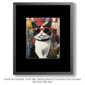 Red Sunglasses - Cat and Kitten Wall Art Prints -  8"x10" Artwork for 11"x14" Frame