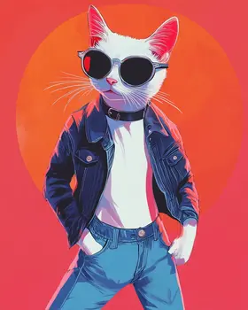 Hip Kat - Cat and Kitten Wall Art Prints -  8"x10" Artwork for 11"x14" Frame