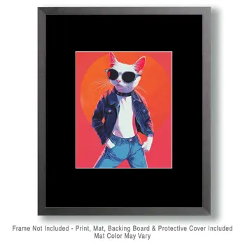 Hip Kat - Cat and Kitten Wall Art Prints -  8"x10" Artwork for 11"x14" Frame