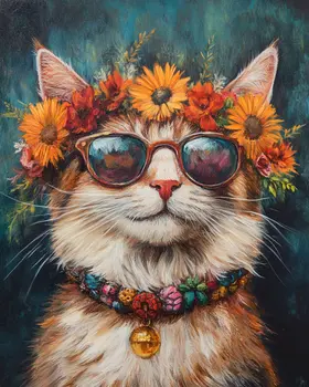 Flower Kitty - Cat and Kitten Wall Art Prints -  8"x10" Artwork for 11"x14" Frame