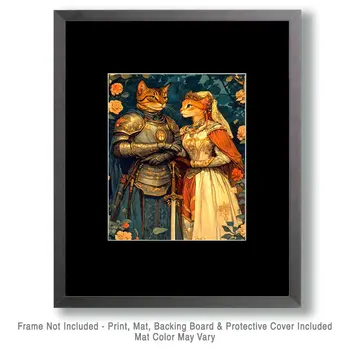 Knight and Princess - Cat and Kitten Wall Art Prints -  8"x10" Artwork for 11"x14" Frame