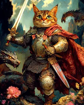 Knight - Cat and Kitten Wall Art Prints -  8"x10" Artwork for 11"x14" Frame