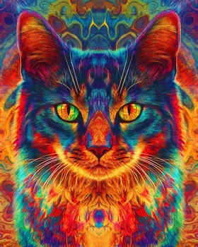 Psychedelic Kat - Cat and Kitten Wall Art Prints -  8"x10" Artwork for 11"x14" Frame