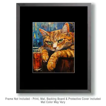 Lazy Kat - Cat and Kitten Wall Art Prints -  8"x10" Artwork for 11"x14" Frame