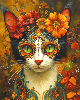 Day of the Dead - Cat and Kitten Wall Art Prints -  8"x10" Artwork for 11"x14" Frame