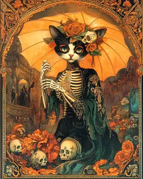 Día de los Muertos - Cat and Kitten Wall Art Prints -  8"x10" Artwork for 11"x14" Frame