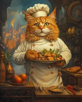 Cook Kat - Cat and Kitten Wall Art Prints -  8"x10" Artwork for 11"x14" Frame
