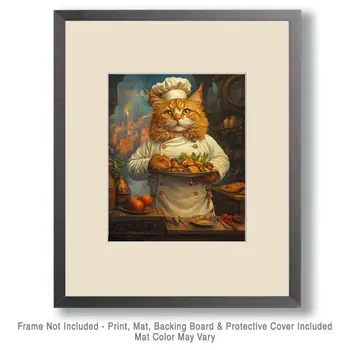 Cook Kat - Cat and Kitten Wall Art Prints -  8"x10" Artwork for 11"x14" Frame