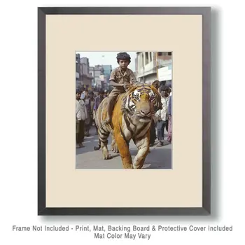 Boy Riding Giant Tiger - Cryptid Art Prints - 8"x10" Art Print for 11"x14" Frame