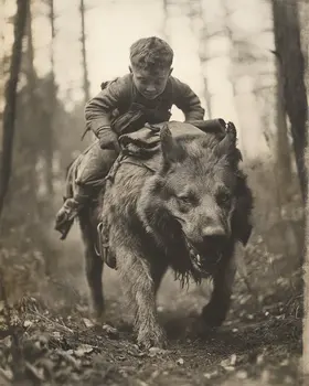 Boy Riding Wolf - Cryptid Art Prints - 8"x10" Art Print for 11"x14" Frame