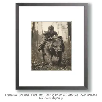 Boy Riding Wolf - Cryptid Art Prints - 8"x10" Art Print for 11"x14" Frame