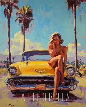 Vintage Car - California Souvenir Home Decor Wall Art Prints – 8″x10″ Artwork for 11″x14″ Frame