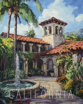 Spanish Mansion - California Souvenir Home Decor Wall Art Prints – 8″x10″ Artwork for 11″x14″ Frame